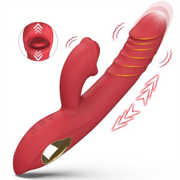 2 Powerful Motors Vibrating Thrusting G Spot Vibrator with Tongue Licking