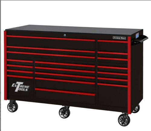 72 RX Series 19-Drawer 30  Deep Roller Cabinet - Black w/Red Drawer Pulls