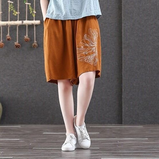 文藝刺繡棉麻短褲[國風]