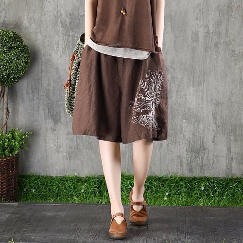 文藝刺繡棉麻短褲[國風]