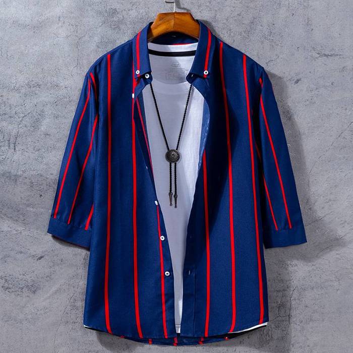 【M-4XL】2021新款韓版條紋修身彈力襯衫，品質做工，帥氣有型，聚會/出行/旅遊皆適宜！