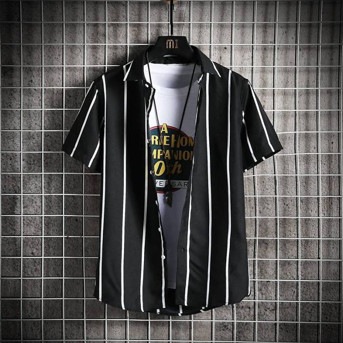【M-4XL】2021新款韓版條紋修身彈力襯衫，品質做工，帥氣有型，聚會/出行/旅遊皆適宜！