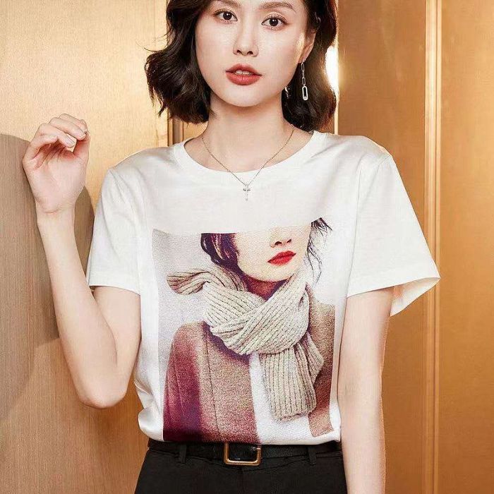 2021新款真絲短袖女t卹韓版春夏印花寬鬆大碼桑蠶絲半袖襯衫上衣【買1送1，40-80kg可穿】