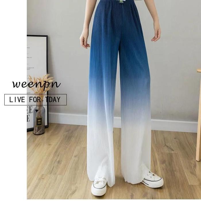 韓版漸變暈染冰絲闊腿褲 【買二贈二】單件低至399