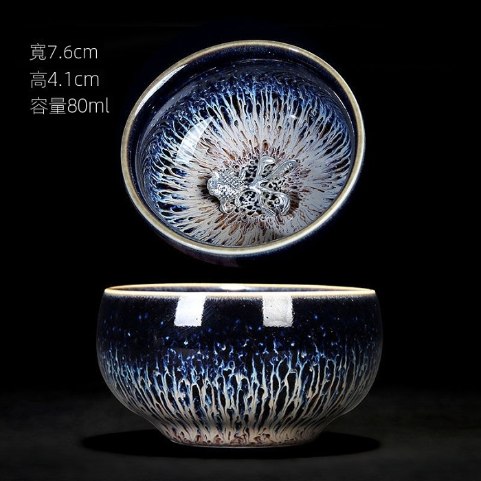 鑲銀建盞窯變天目純手工陶瓷主人杯碗單杯十二生肖品茶盞功夫茶杯