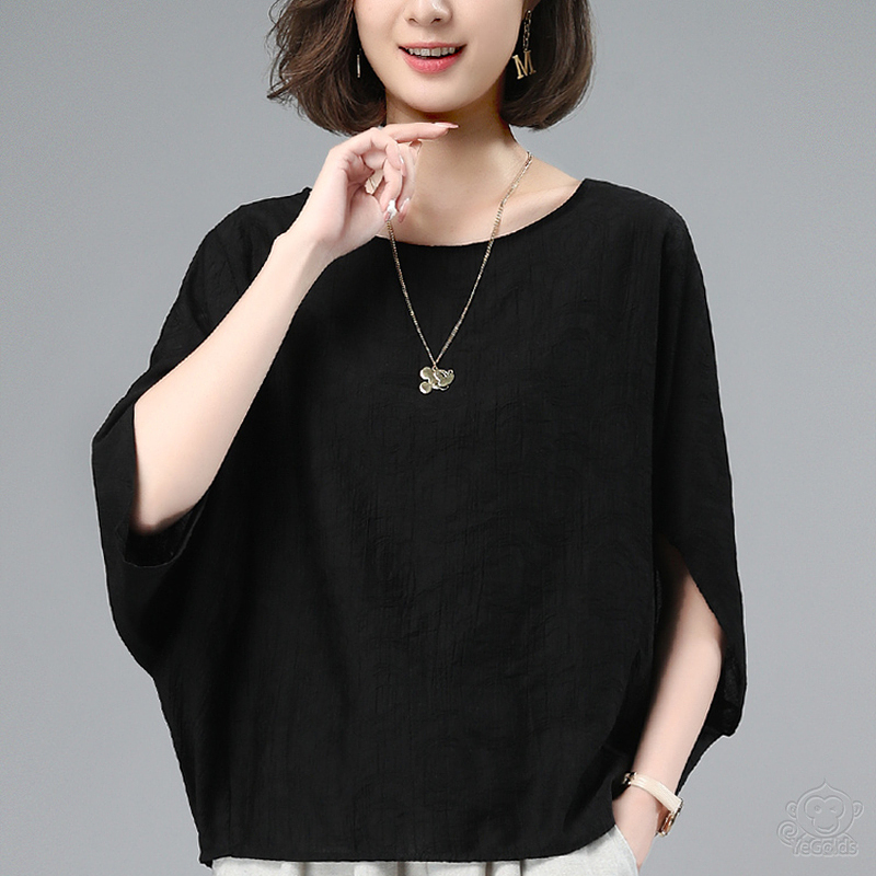 【เสื้อแข็นสั้นทรงค้างคาว】เสื้อแข็นสั้นทรงค้างคาว เนื้อผ้าเบาบาง แขนค้างคาว ทรงหลวม ปกปิดเนื้อ ทันสมัยและเรียบง่าย เน้นความสง่างาม【ชิ้นที่สองราคาเพียง ฿ 399】