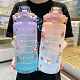 耐高溫塑料水杯INS熱款夏天便攜大容量2000毫升水壺戶外渐变彩虹杯子