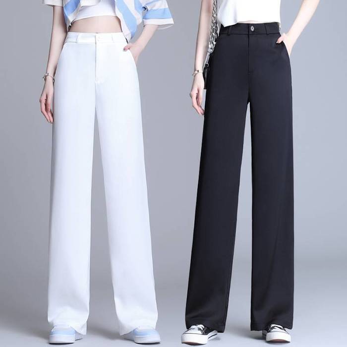 2021夏季新款醋酸緞面冰絲垂感闊腿褲，顯高顯瘦又遮肉，質感有型又舒適，95kg可穿~