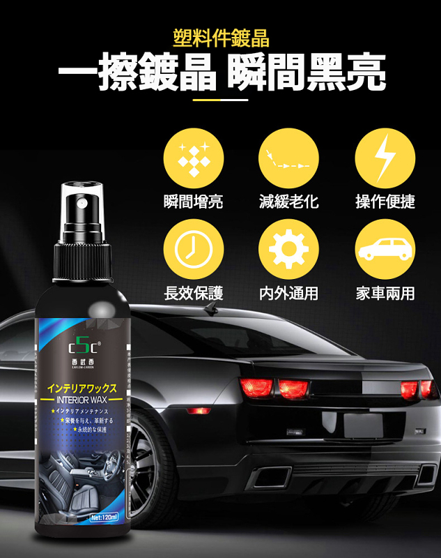 日本S5C瞬效汽車內飾翻新鍍膜劑|中古車行的小秘密