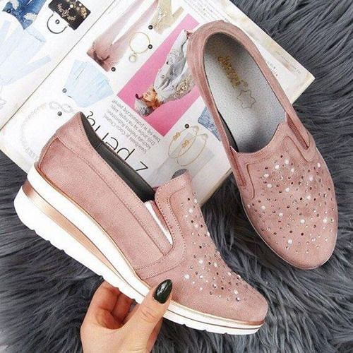 Clarks [#1 TRENDING 2021] WOMEN'S WEDGE HEEL RHINESTONE LOAFERS