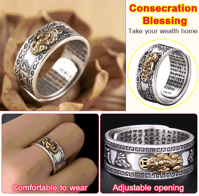 Retro Heart Sutra Pixiu Ring