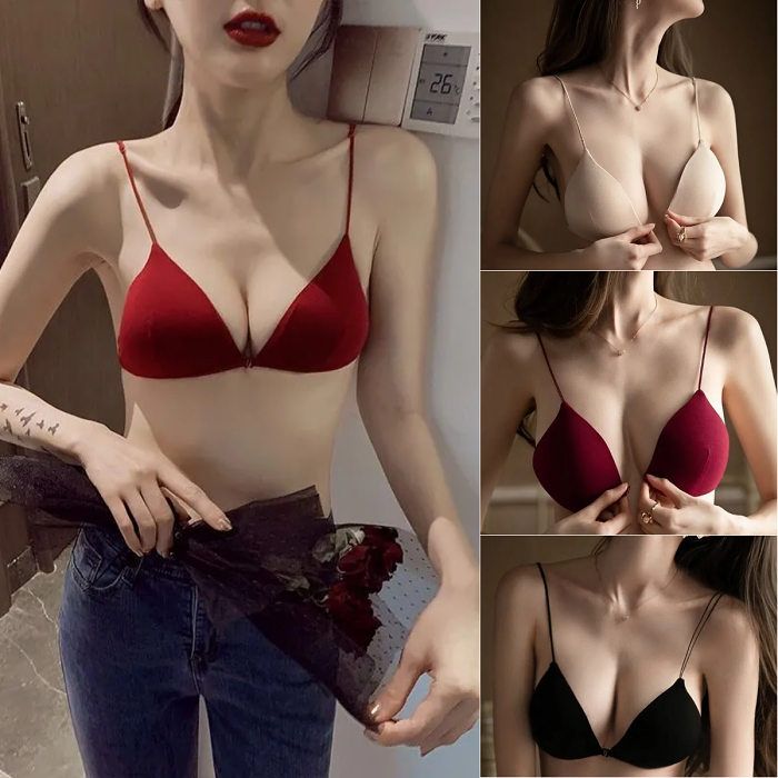 【全臺熱賣】【法式女人Bar美胸內衣】純欲性感前扣細肩三角杯，輕薄透氣收副乳，舒適無鋼圈美背內衣
