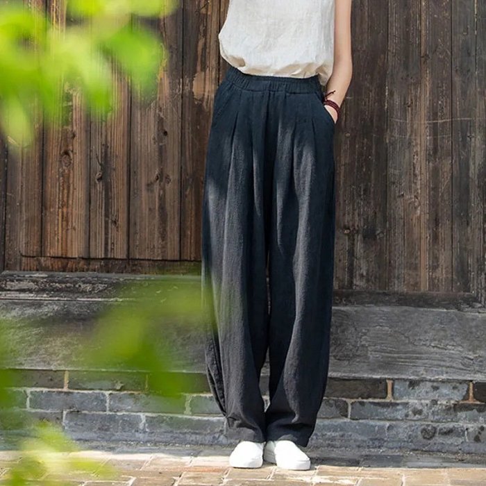 [Four-color versatile] Japanese-style loose cotton and linen long pants for women