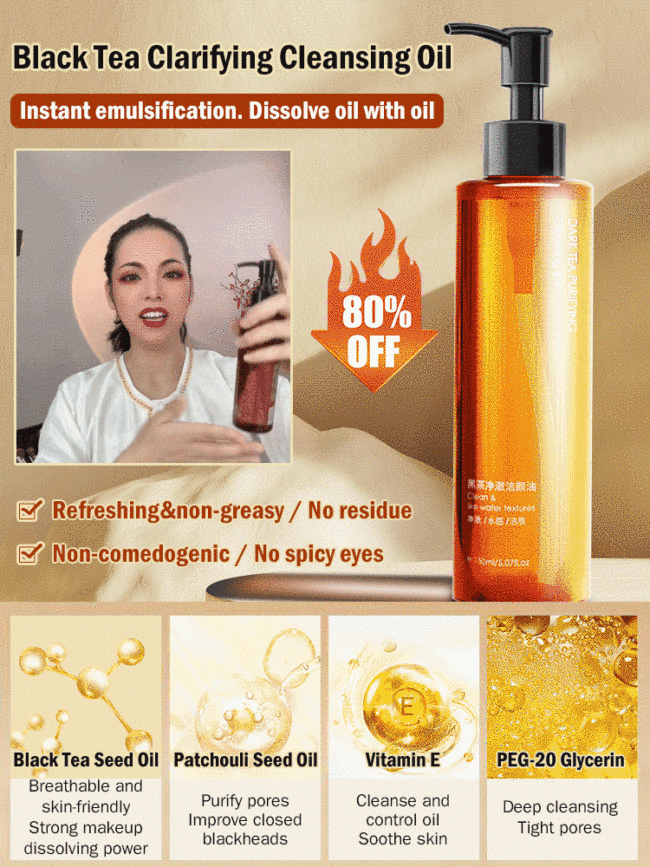 Black Tea Clarifying Cleansing Oil. Eye, Lip, Face, 3 in 1