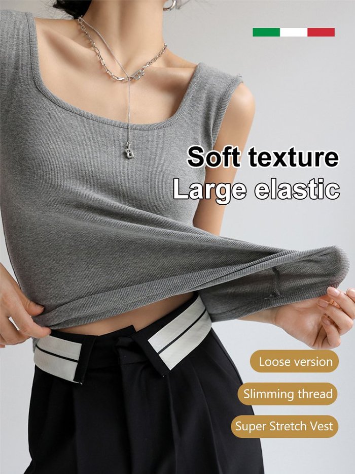 Ribbed Knit Tank Top! Sqare neck + V neck. One clothes and two wears!