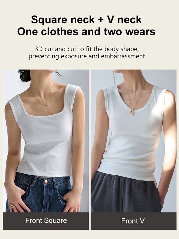 Ribbed Knit Tank Top! Sqare neck + V neck. One clothes and two wears!