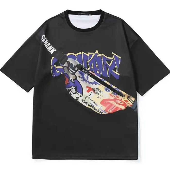 潮流のファッションの半袖の電気エネルギーを感じて、稲妻の標識のTシャツのポケットを持って、便利に必需品を携帯します!