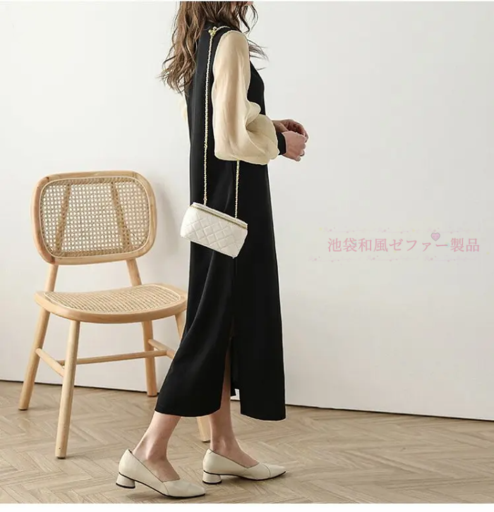 【初秋に向けた新しいスタイル】和風のシンプルで上品なコントラストカラーのロングドレス