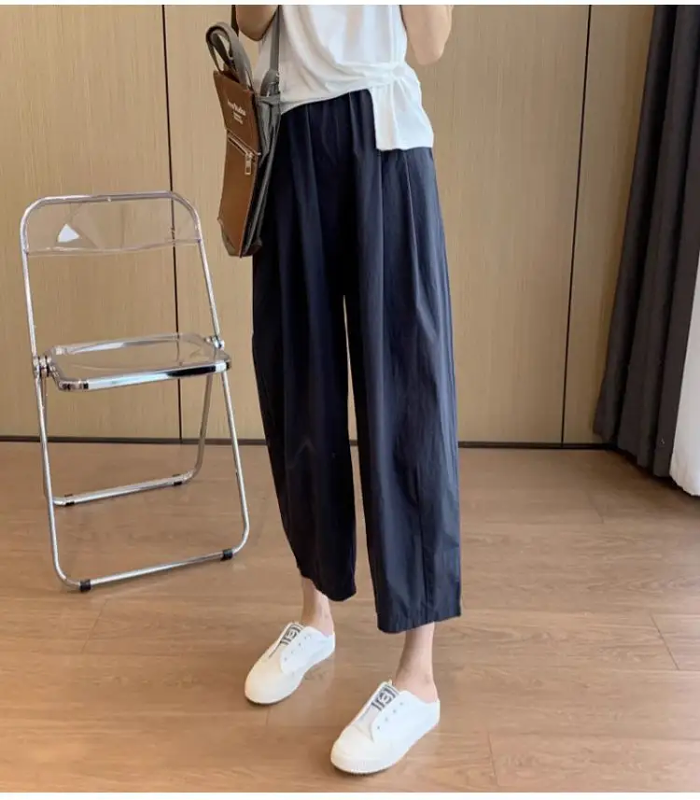 MUJI夏季新品日系休閒百搭顯瘦直筒九分褲