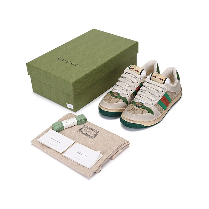 「正規品保証 | 公式と同じデザイン」gucci Screener GG レディースレトロ古いレザースニーカー