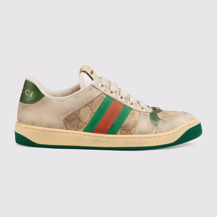 「正規品保証 | 公式と同じデザイン」gucci Screener GG レディースレトロ古いレザースニーカー
