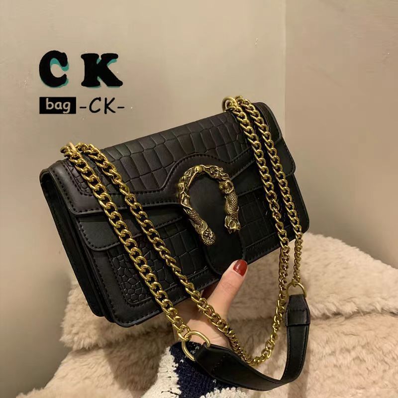 CK包包新款洋氣百搭石頭酒神復古鱷魚鏈肩挎包女包