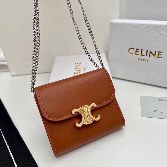 【限定20件放出】Celine凱旋門Triomphe經典款皮革錢包 五色可選 鏈條可拆卸
