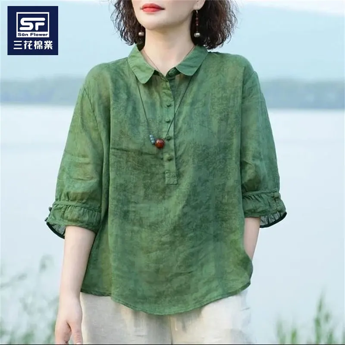 【三花棉業】女士新款棉麻T恤🌺輕薄透氣_時尚百搭，款式超多_🌺質感滿分，簡單大方，潮流美觀🌺好穿易搭，尺碼齊全，面料柔軟而厚實，親膚順滑，舒適透氣