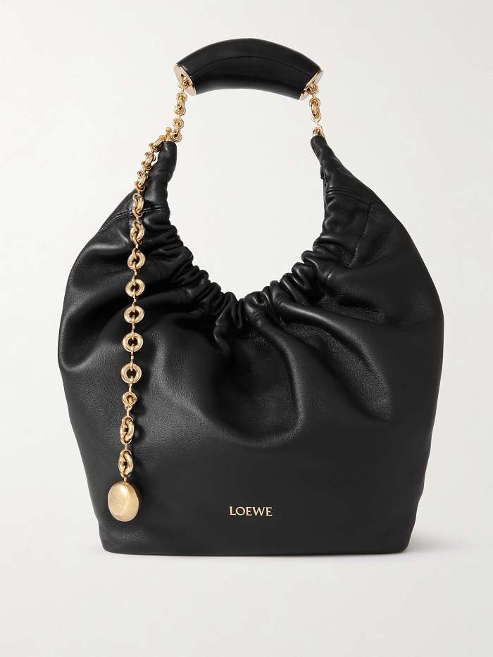 【欧洲免稅店代購】LOEWE2024上新 Squeeze 鏈條綴飾縮褶皮革小號手提包