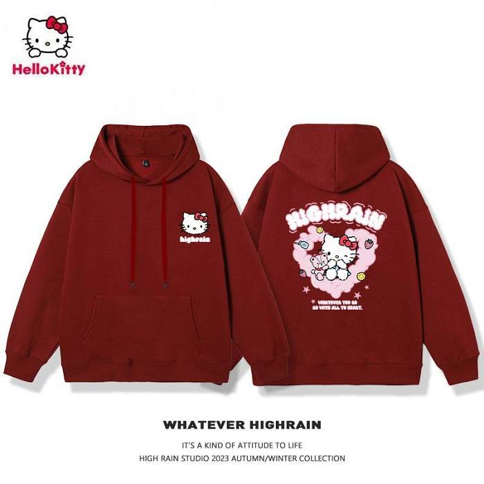 【Hello Kitty五十週年慶典】加絨版凱蒂貓印花連帽T休閒可愛風HelloKitty經典時尚百搭情侶同款寬鬆外套 換季優惠搶先購 數量有限，錯過只能再等下一個週年慶啦~ 喜歡就趕快下訂吧~