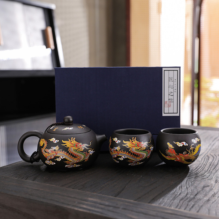 【遇熱變色】龍鳳呈祥紫砂壺，品茶送禮佳選