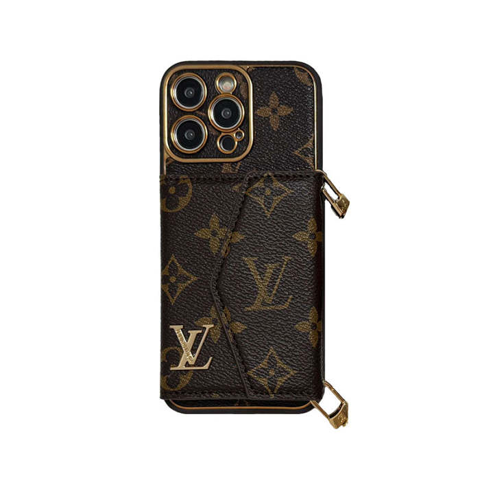 Luxury Leather iPhone Case with Wallet and Strap - Brown