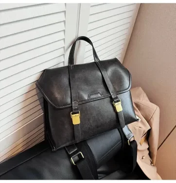 Large capacity leather backpack