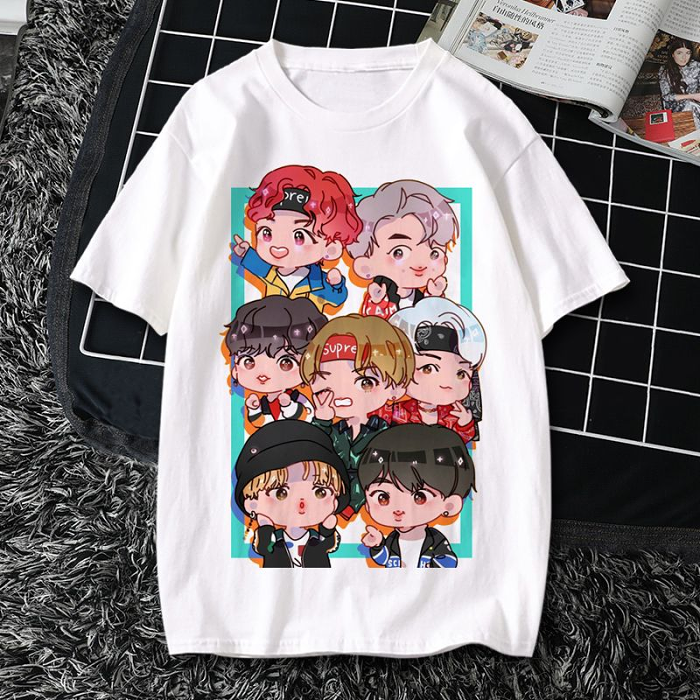 BTS防彈少年團同款T卹週邊卡通粉絲應援服青春流行短袖春夏新款限量發售