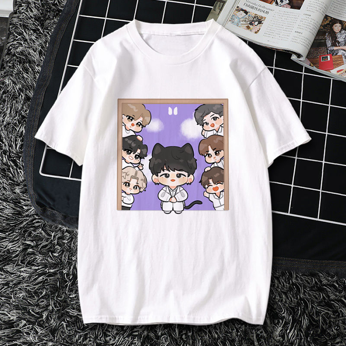 BTS防彈少年團同款T卹週邊卡通粉絲應援服青春流行短袖春夏新款限量發售