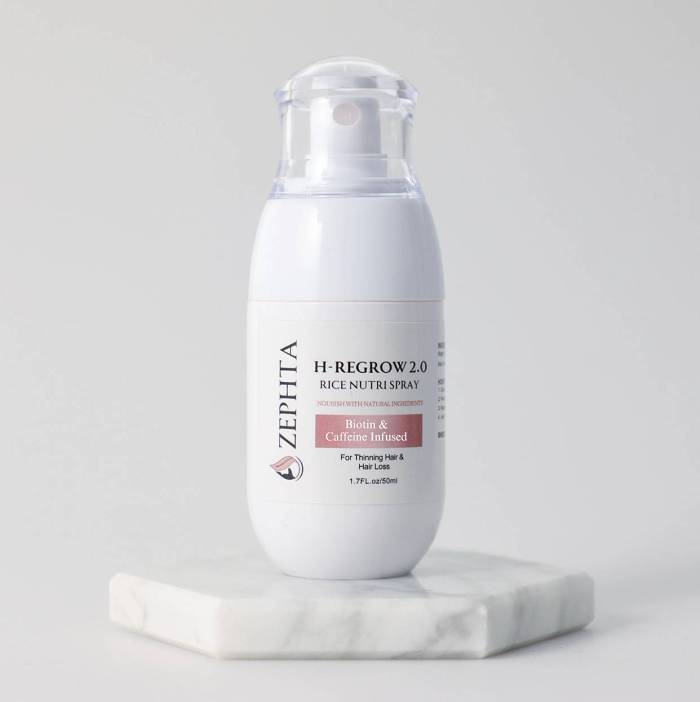 Zephta H-Regrow 2.0 Rice Nutri Spray for Hair Growth with Biotin and Caffeine, Stimulates Hair Follicles, Promotes Thicker Fuller Hair.