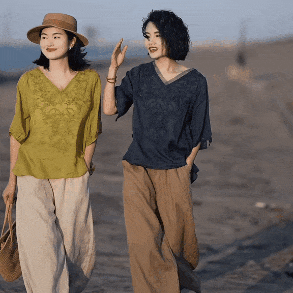 【レディースコットンリネンブラウス】100%綿麻素材、柔らかくて通気、紫外線をカットし、通気性があり、蒸れずに快適