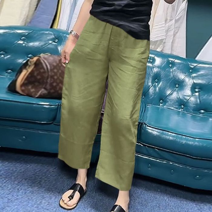 【三花棉業】2025夏季大碼女裝高腰亞麻八分直筒休閒褲