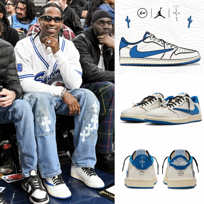 Travis Scott × Fragment × Nike Air Jordan 1 Low OG “Sail/Military Blue”