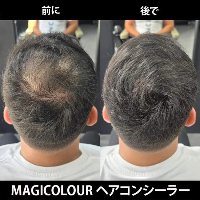 即効性、持続10日間、防水ヘアコンシーラー、気になる白髪や薄毛を瞬時にカバー！雨の日でも安心の防水仕様。