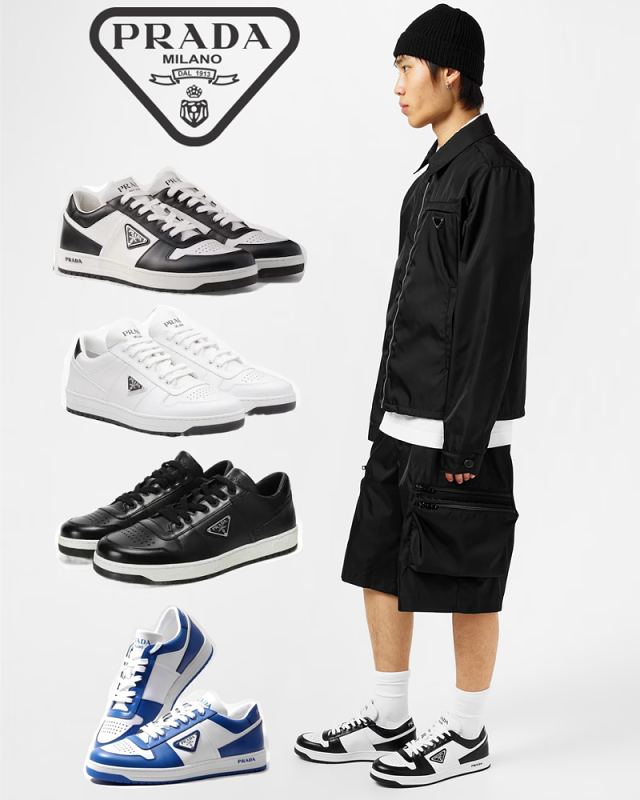 Prada Downtown Leather Low Sneakers