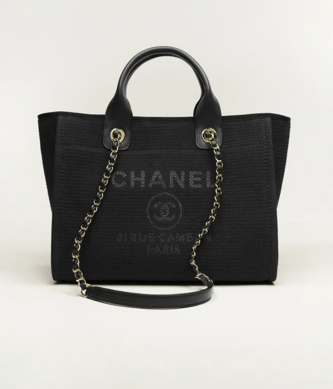 CHANEL 購物袋 帆布與金色調金屬  黑色