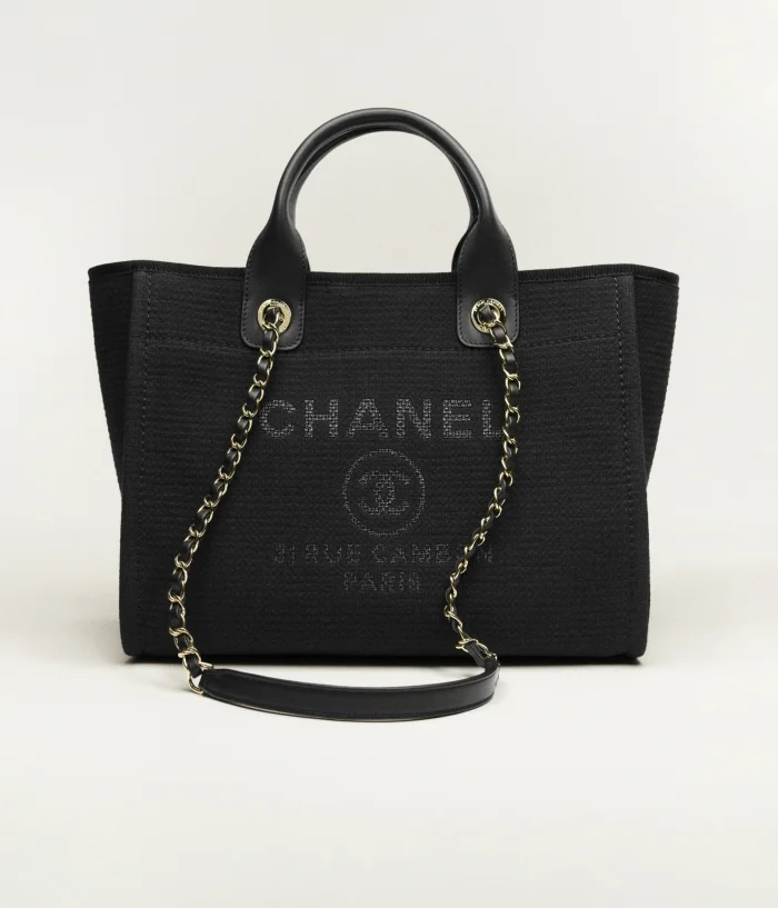 CHANEL 購物袋 帆布與金色調金屬  黑色