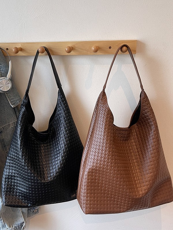 Commuting single-shoulder bag, woven tote bucket bag