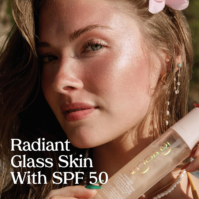 Kopari Sunglaze Sheer Setting Mist Sunscreen SPF 50, Weightless, Fast Drying, Ultra-Fine Setting Spray