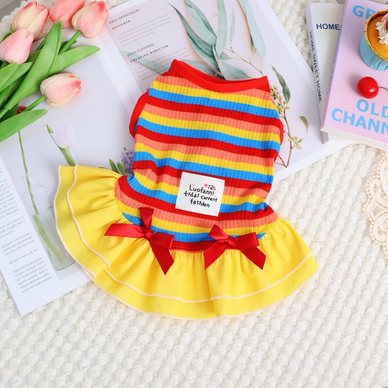 Sunscreen dog clothes, rainbow striped pet dress, outdoor camping pet dress, summer thin style for dogs.