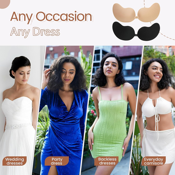 Sticky Bra Backless Adhesive Strapless Invisible Push Up Stick on Bras for Women Dresses Reusable Nipple Cover
