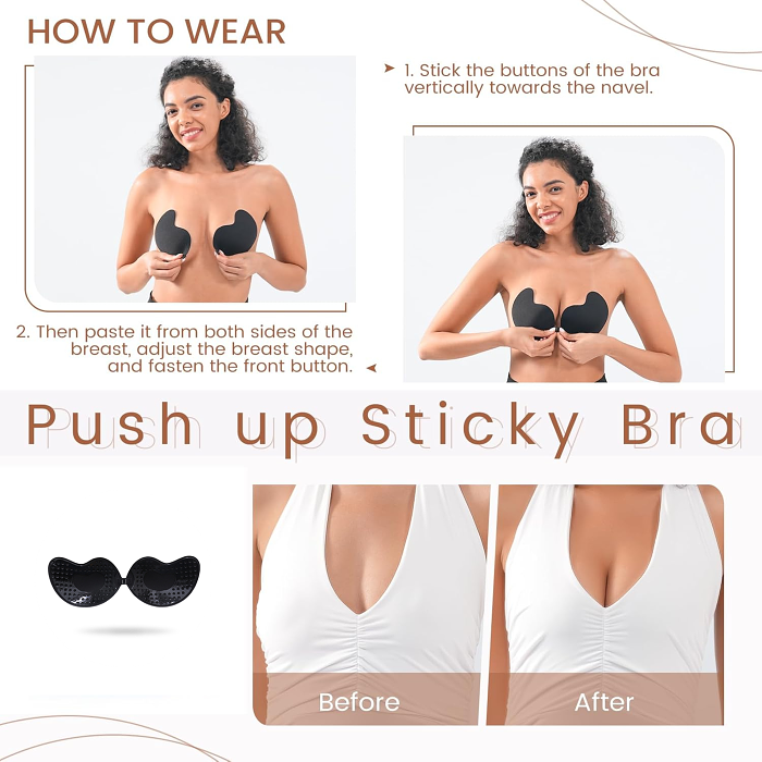 Sticky Bra Backless Adhesive Strapless Invisible Push Up Stick on Bras for Women Dresses Reusable Nipple Cover
