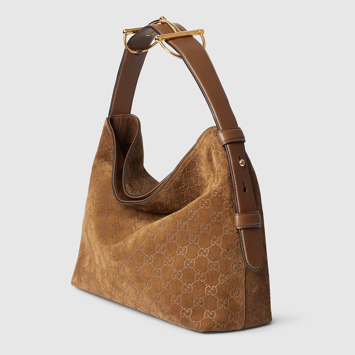 Gucci Beatrix Medium Tote Bag Brown Embossed GG Suede