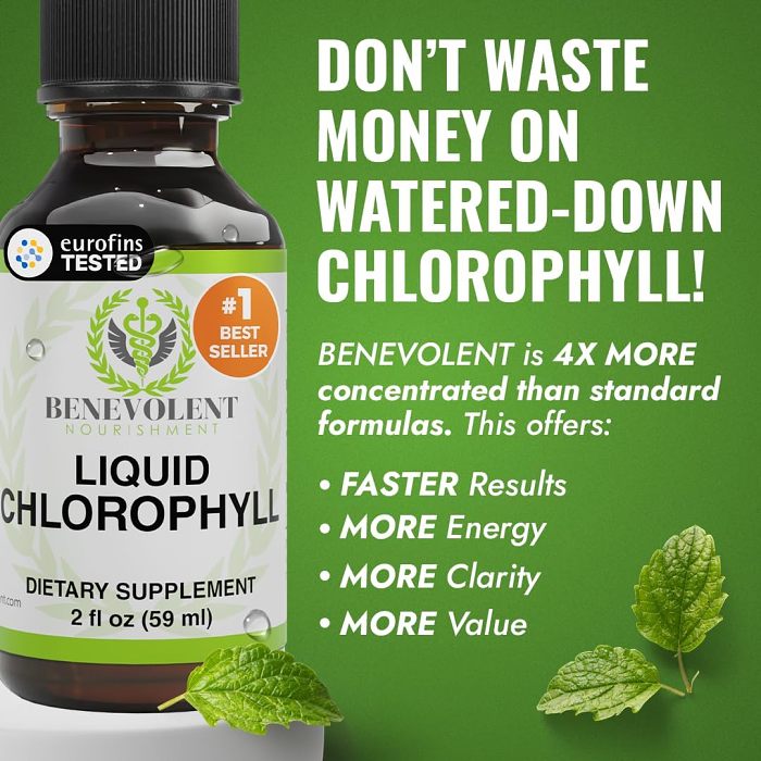 Benevolent Nourishing Chlorophyll Supplement, Detox & Immune Support, Internal Deodorant, Liquid Drops